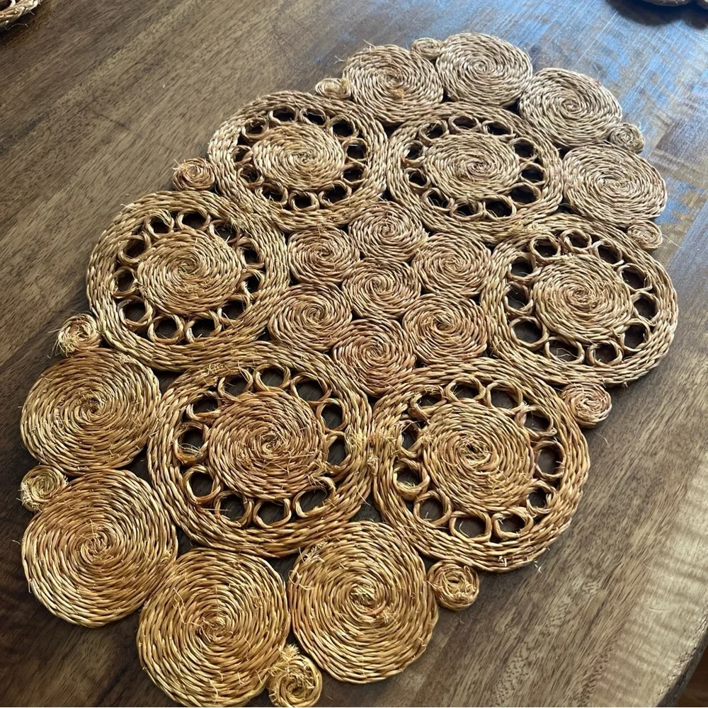 Vintage Jute Placemats Boho Natural Thick Woven Oval Lot of 6 - Picture 2 of 5
